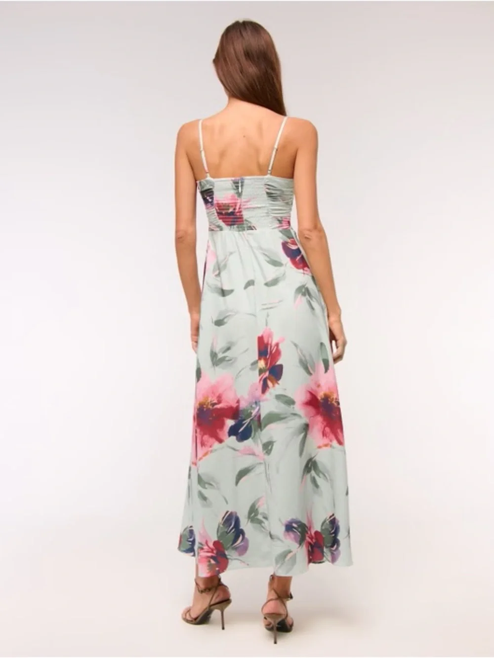 Abercrombie & Fitch Mint Floral Maxi Dress with Pink & Purple Blooms